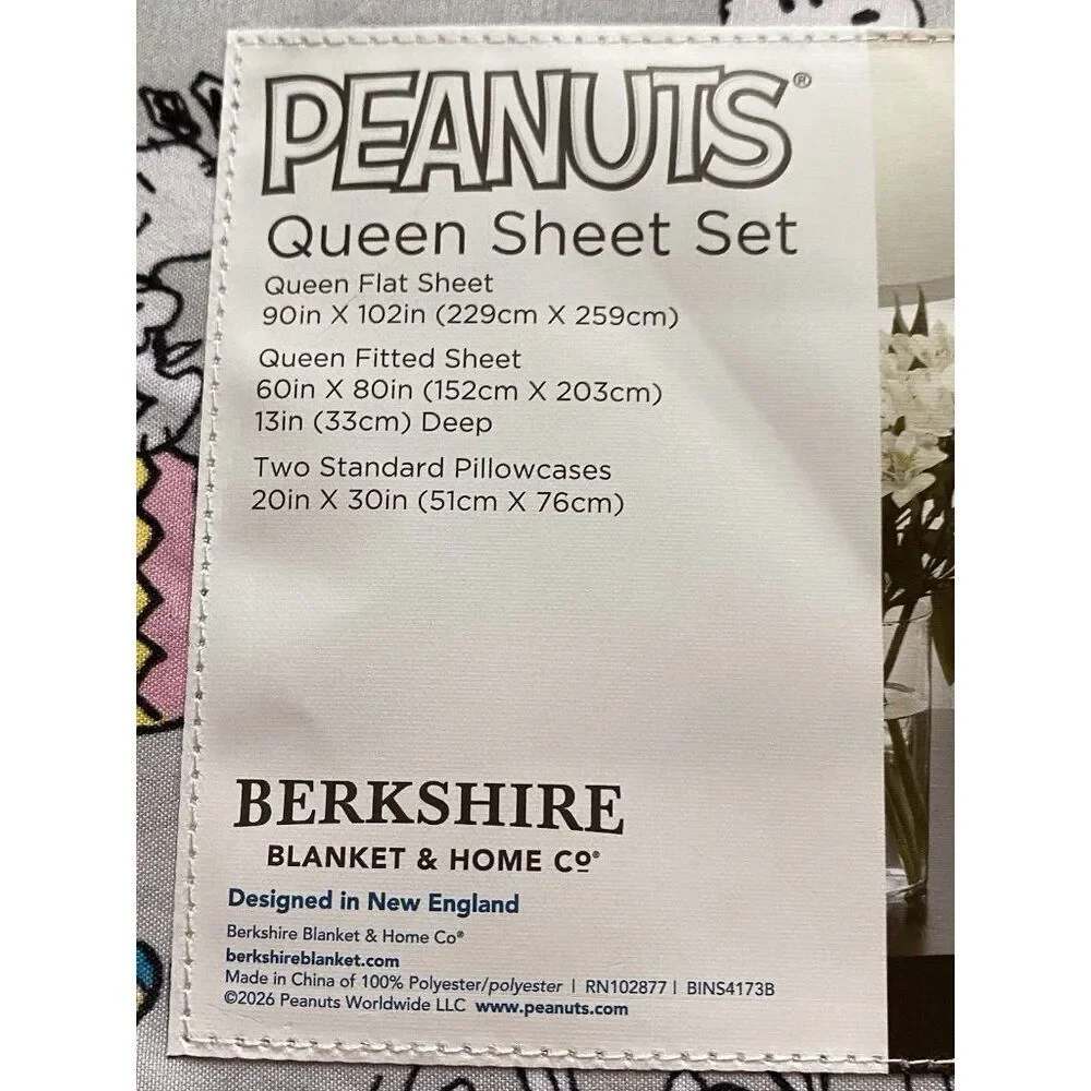 Peanuts Snoopy Easter Egg Bunny Floral QUEEN‎ Sz Sheet Set Soft Grey NEW
